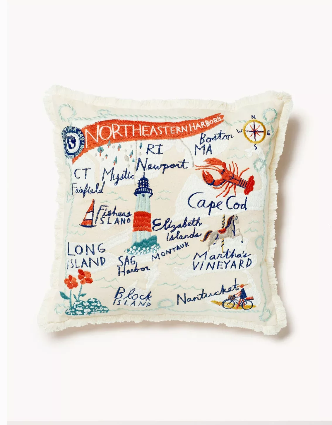 Embroidered Pillow Northeastern Harbors