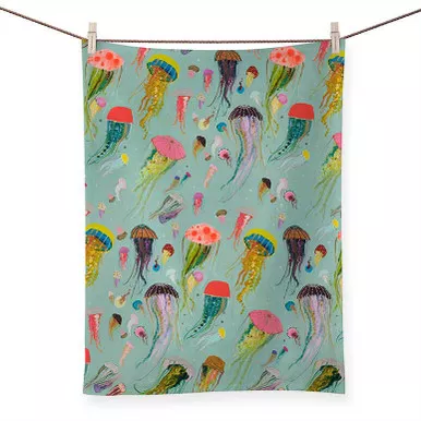 Floating Jellyfish Aqua Kitchen Tea Towel