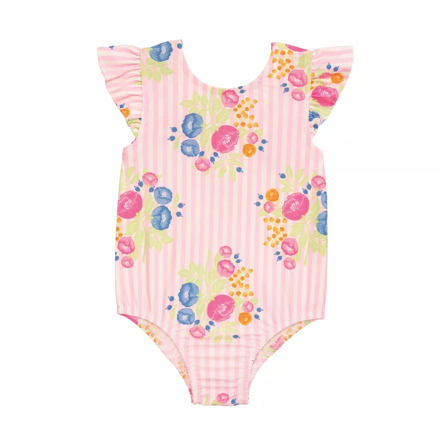 FLORAL PINK STRIPE ONE-PIECE SWIMSUIT
