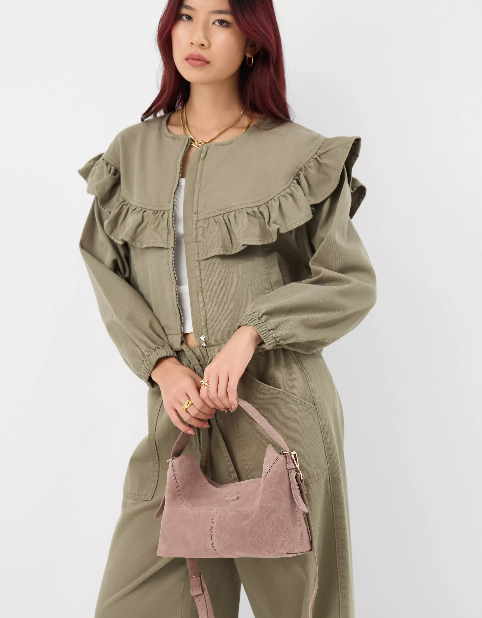 Fold Top Suede Bag