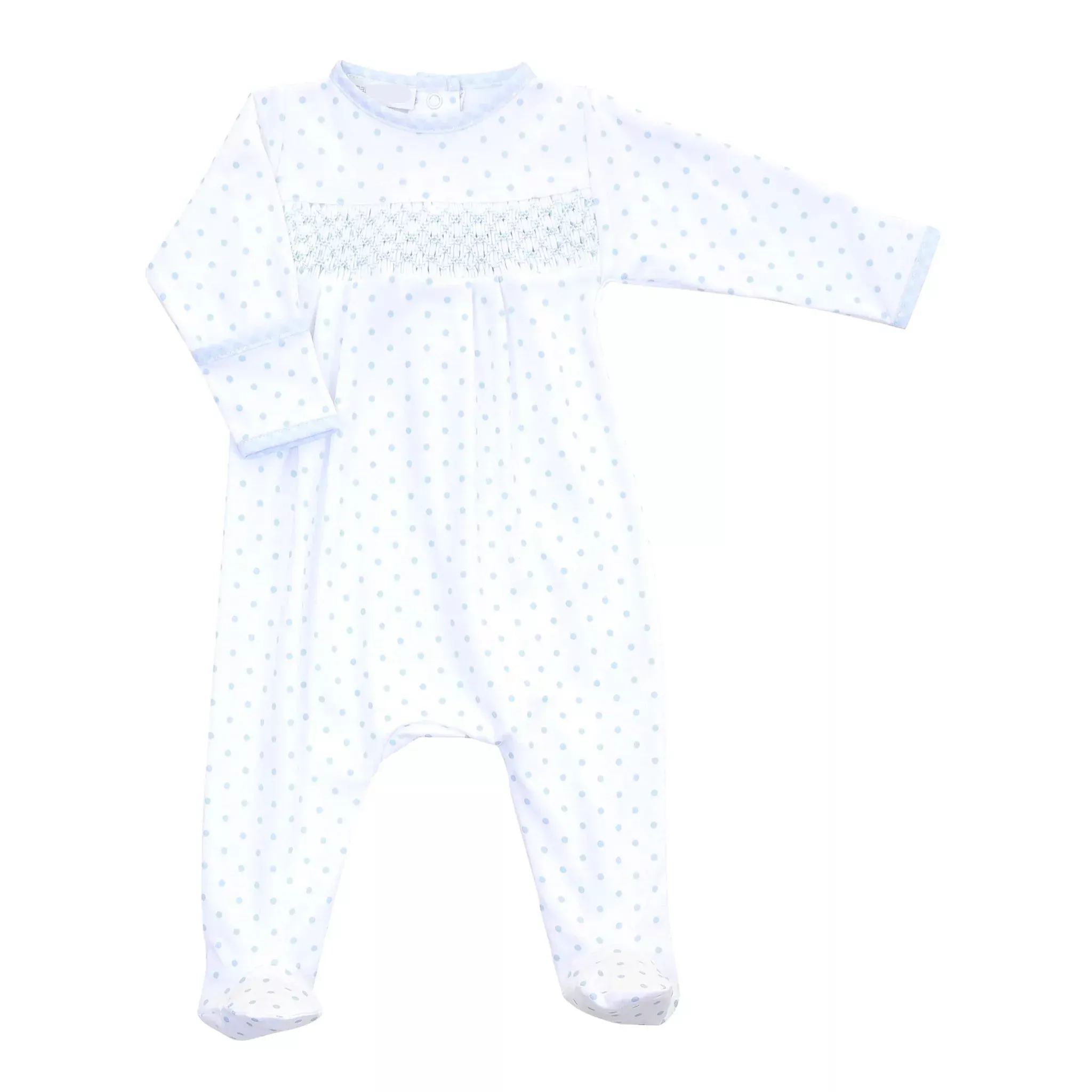 GINGHAM DOTS LIGHT BLUE SMOCKED FOOTIE