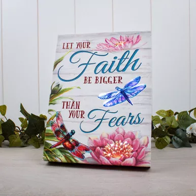 Glow Decor Faith Dragonflies LED Lighted Mini Lighted Tabletop Canvas