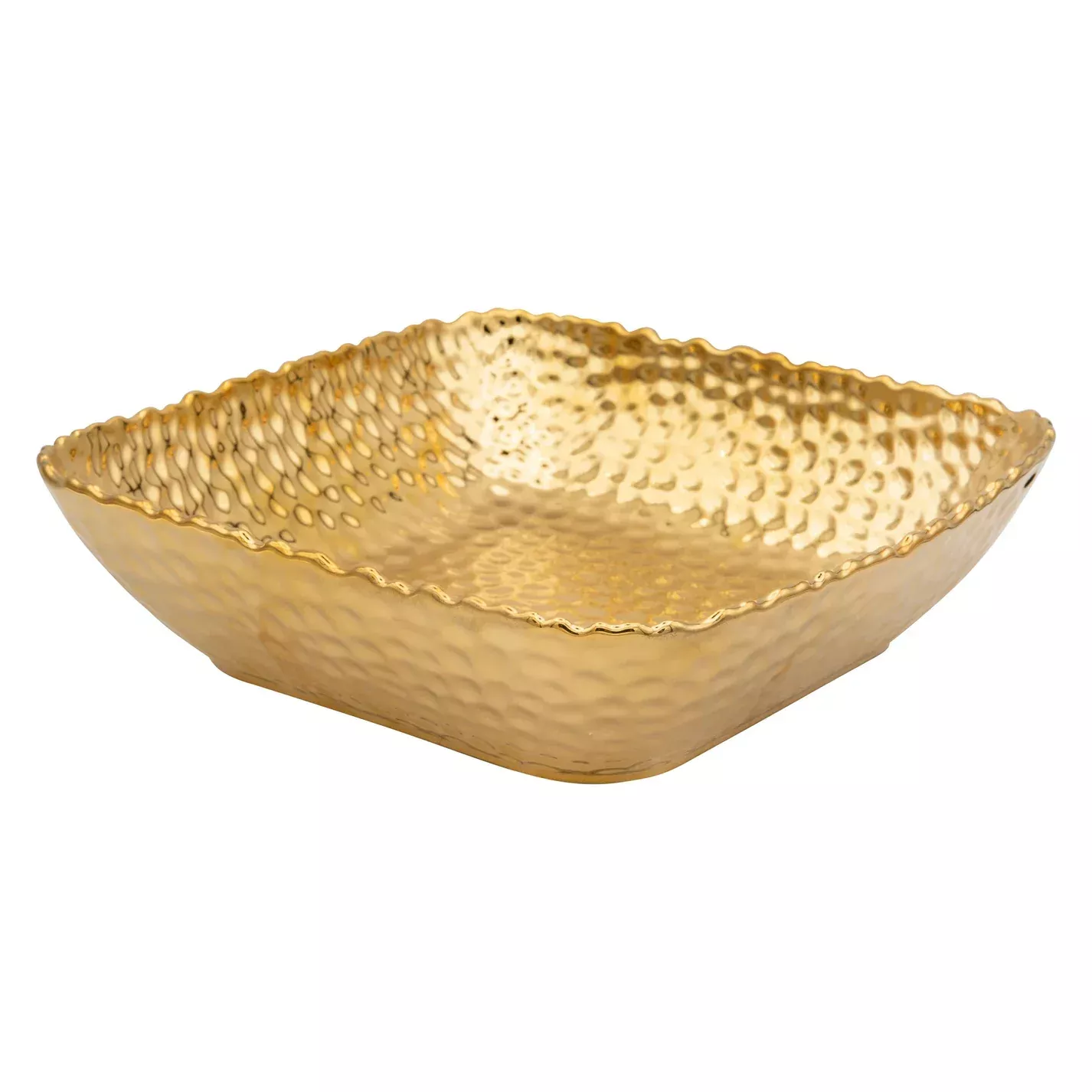GOLD HAMMERED SQUARE SERVING BOWL, 10IN.