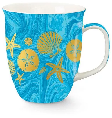 Gold Shells Blue Marble Harbor Mug