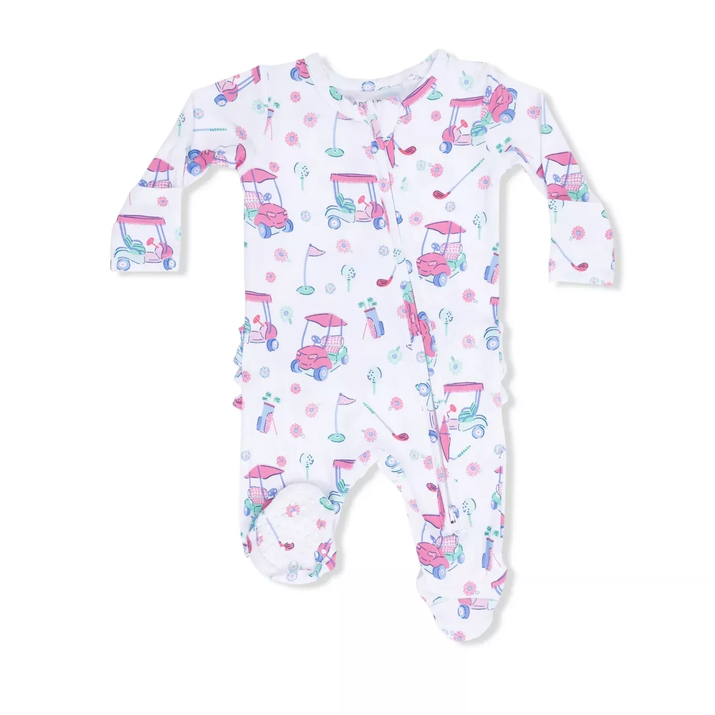 GOLF CARTS & FLOWERS RUFFLE ZIPPER FOOTIE