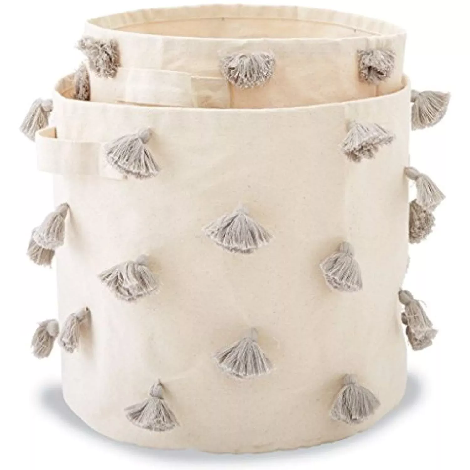 GRAY NESTING TASSEL BIN SET