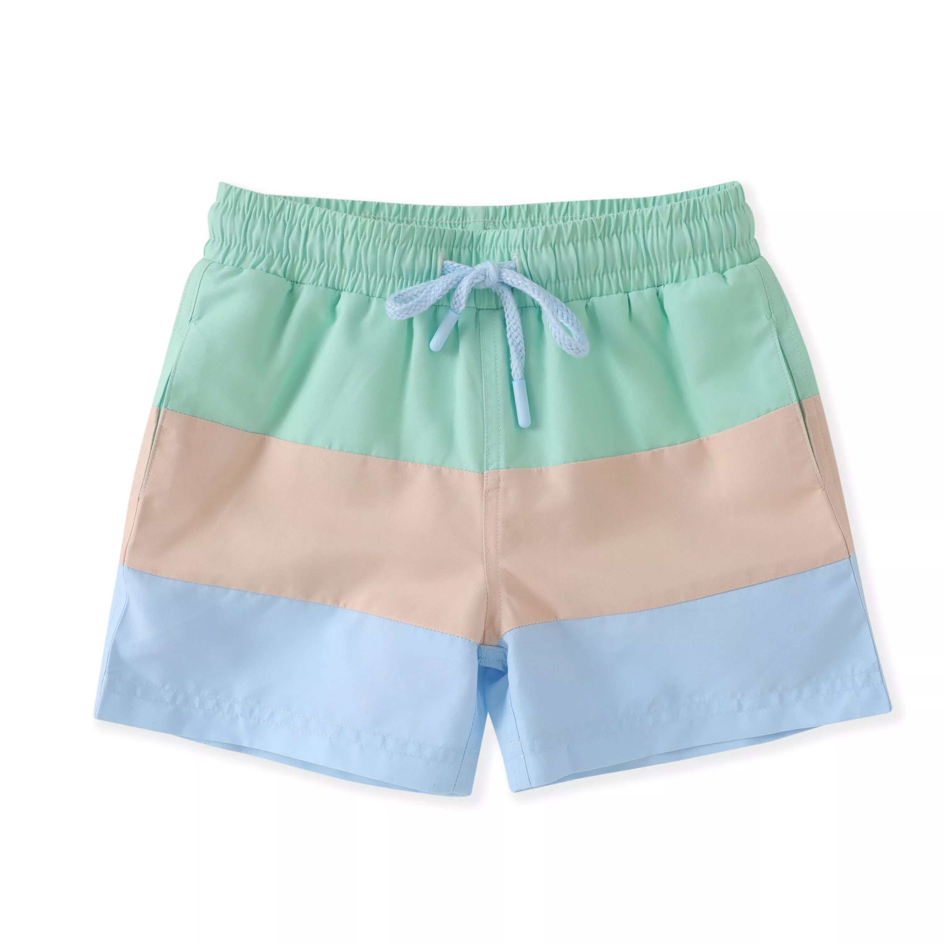 GREEN & BLUE COLOR BLOCK SWIM TRUNKS
