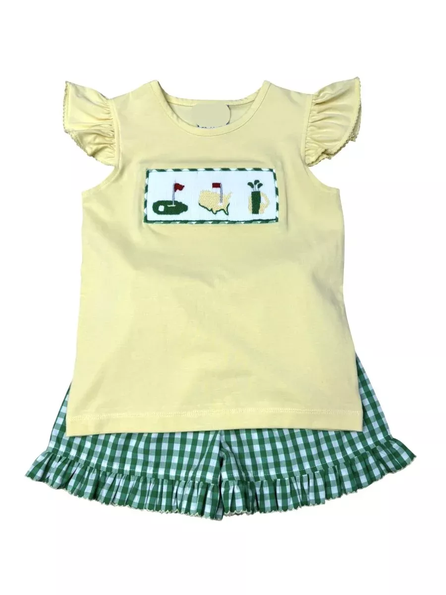 GREEN GINGHAM MASTERS SMOCKED GIRLS SHORT SET