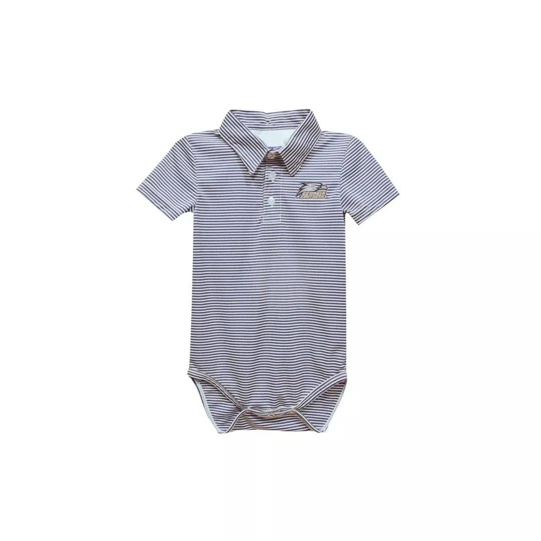 GSU EAGLES EMBROIDERED GREY STRIPE KNIT POLO BODYSUIT