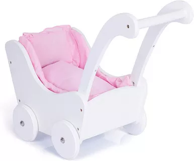 Guidecraft Baby's First White Wood Doll Buggy Wagon