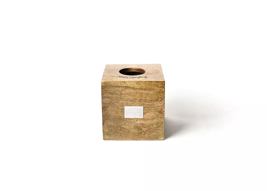HAPPY EVERYTHING MINI SQUARE WOOD TISSUE BOX
