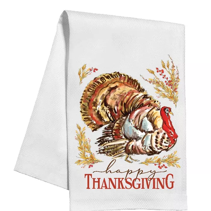 HAPPY THANKSGIVING TURKEY WITH WHEAT KITCHEN TOWEL