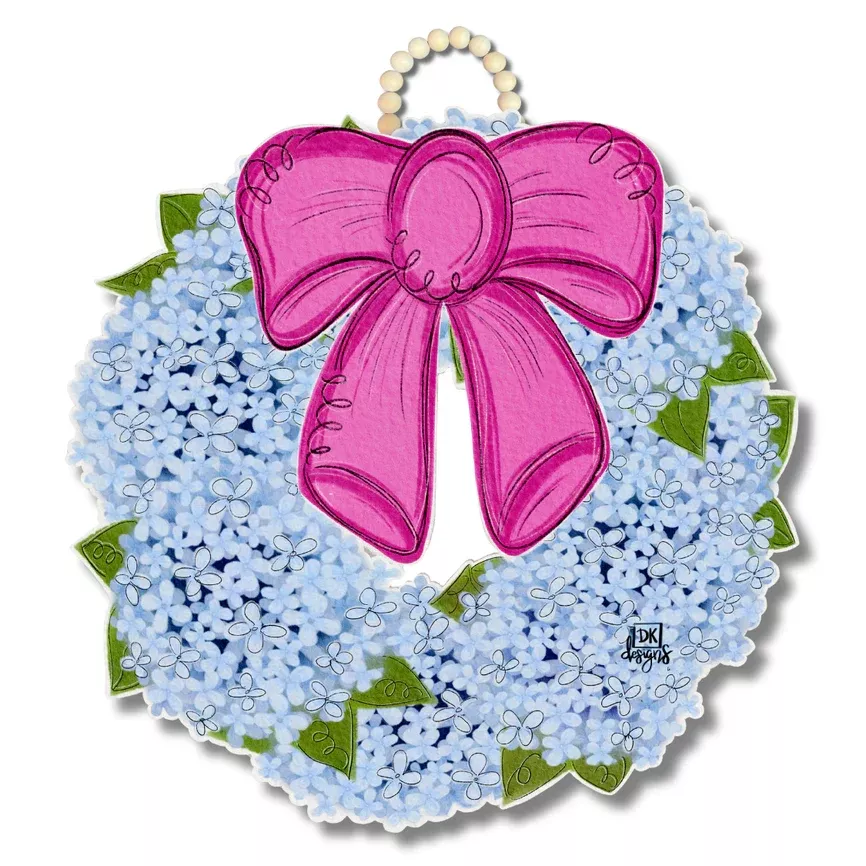 HYDRANGEA BOW WREATH DOOR HANGER