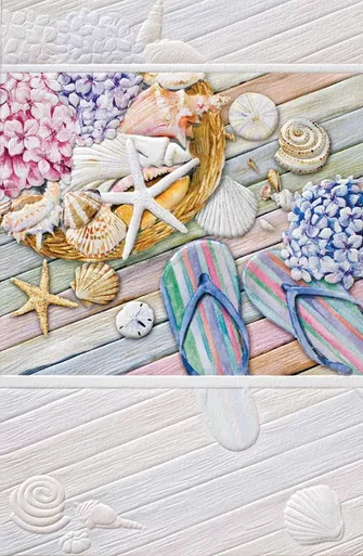 Hydrangea and Seashell Basket Flip Flops Card