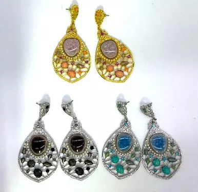 Isis Elaborate Stone Bead Cut Out Extra Large Dangle Earrings