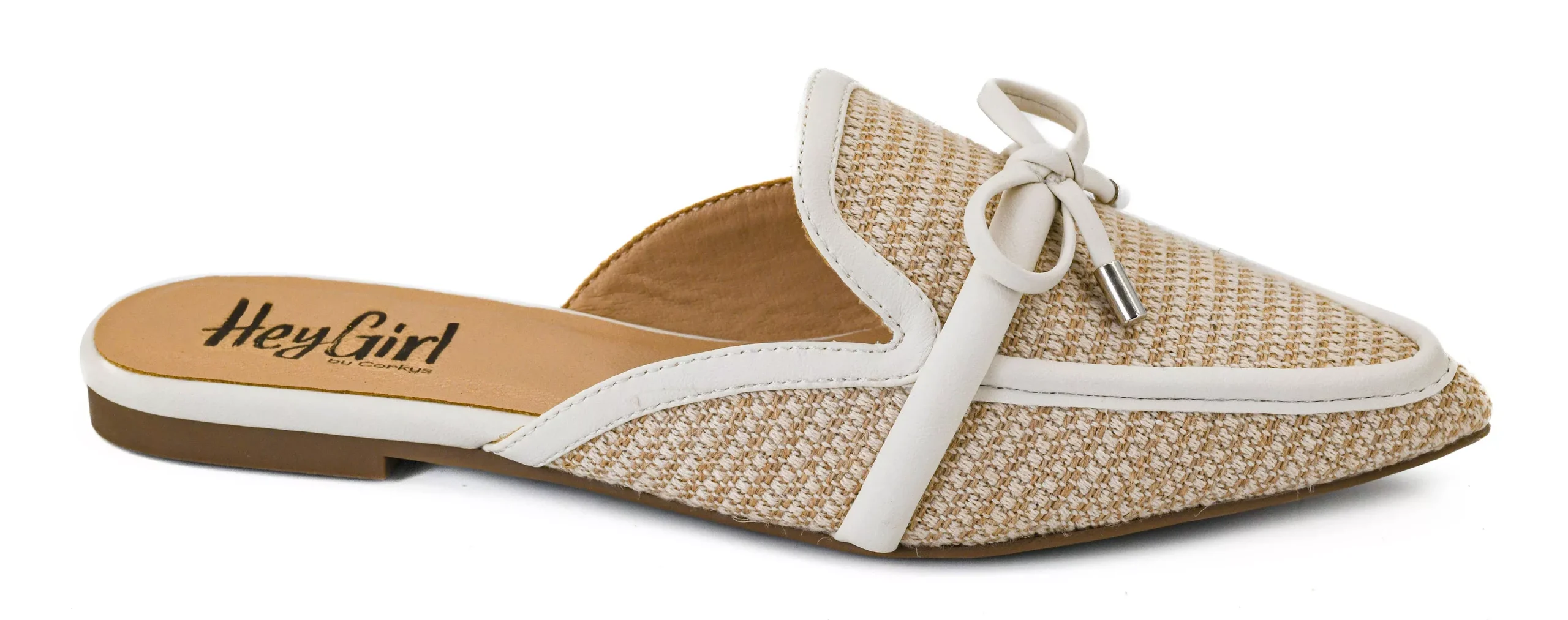 IVORY COMBO RAFFIA BOW MULE