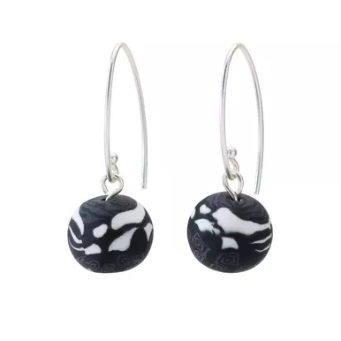 Jilzarah Noir Black & White Single Bead Dangle Earrings