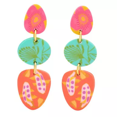 Jilzarah Paradise Island Multi-Colored Triple Patterned Bezel Peacock Dangle Earrings