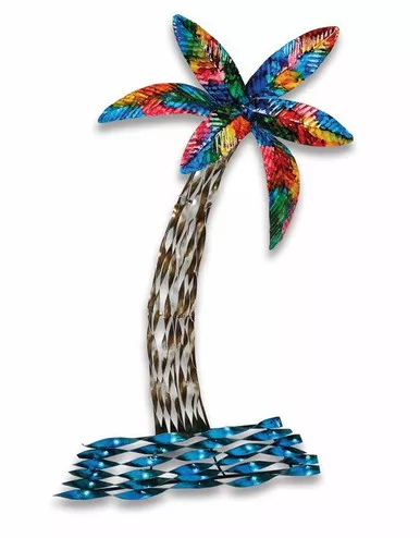 Koppe Multi-Color Palm Tree Silver Scroll Metal Wall Art