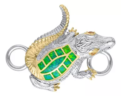 Kovel Silver Opal Gator With Gold Wrapped Tail Bangle Bracelet Charm Topper