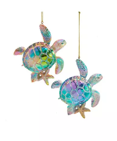 Kurt Adler Electroplated Metallic Turtle Ornament With Starfish
