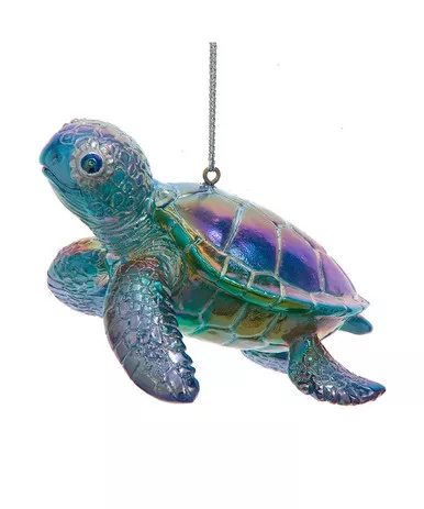 Kurt Adler Iridescent Metallic Blue Turtle Ornament