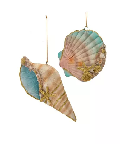 Kurt Adler Tin Seashell With Starfish Ornament