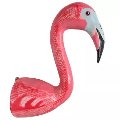 Large Wood Pink Flamingo Head Wall Hook