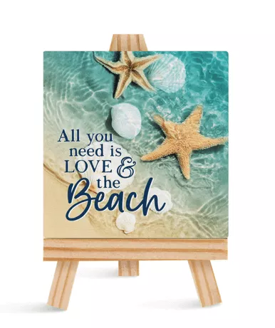 Love and the Beach Tabletop Mini Canvas Easel Sign
