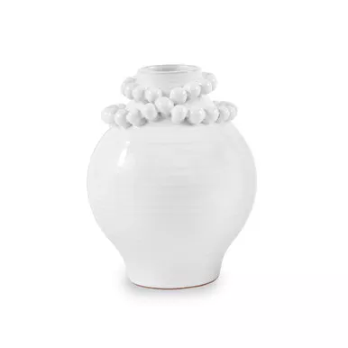 Mud Pie Chunky Beaded Stoneware White Vase