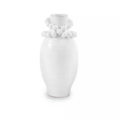 Mud Pie Medium Beaded Stoneware White Vase