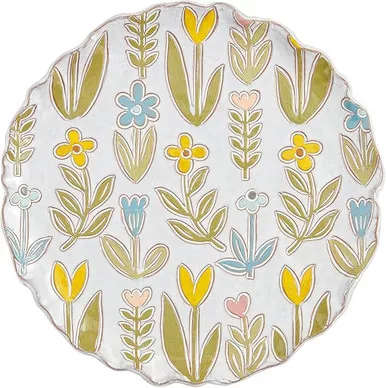 Mud Pie Raised Flowers Round Serving Platter