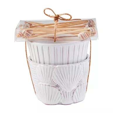 Mud Pie Scallop Fan Shell Ramekin Dish and Food Picks Set