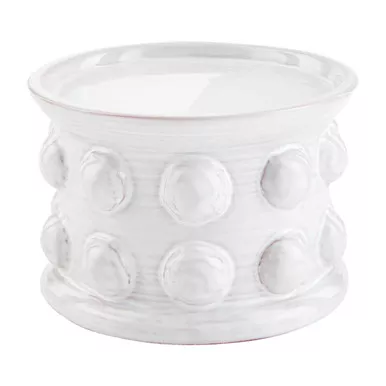Mud Pie White Beaded Stoneware Small Pillar Candle Holder