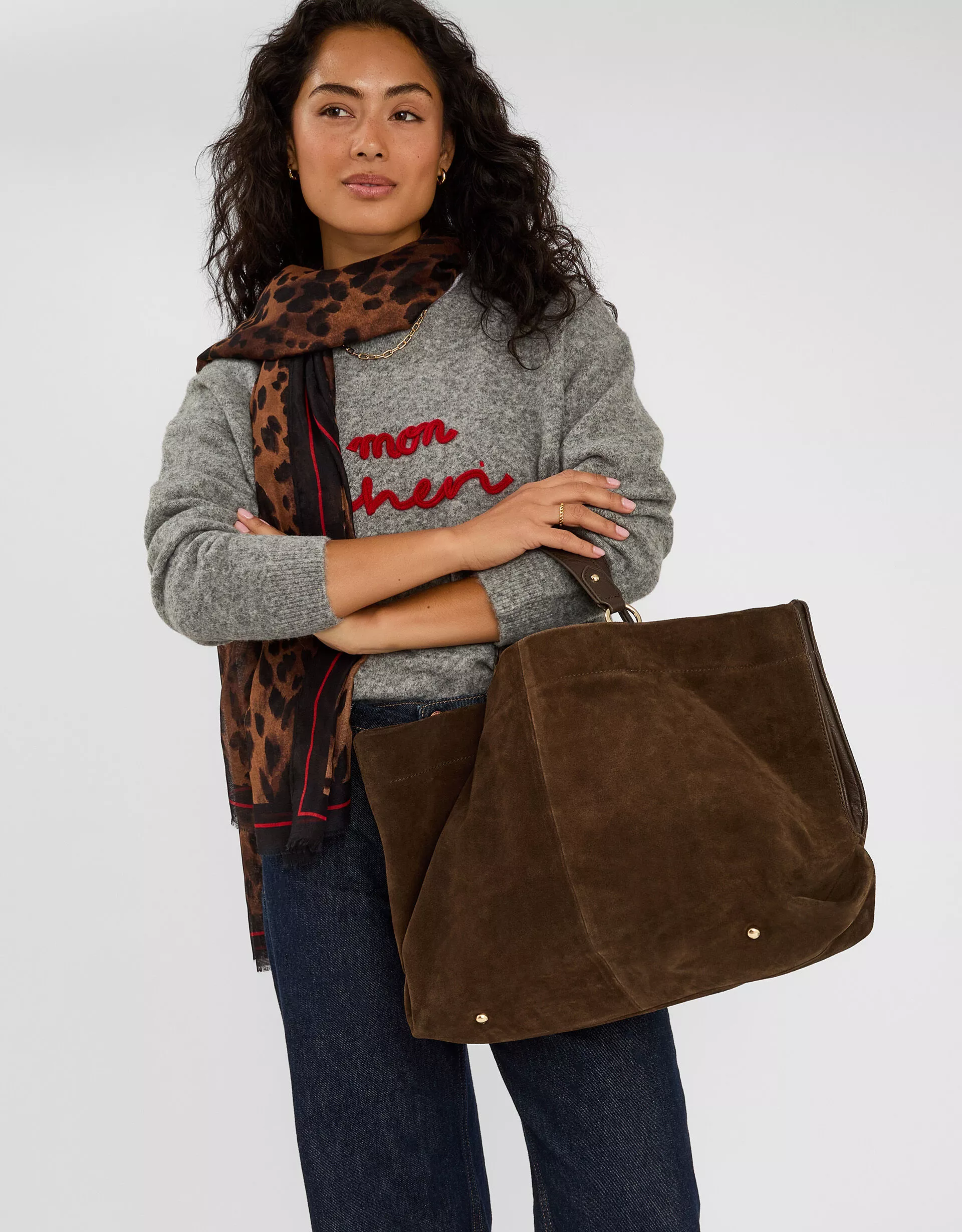 Multi Strap Suede Tote Bag