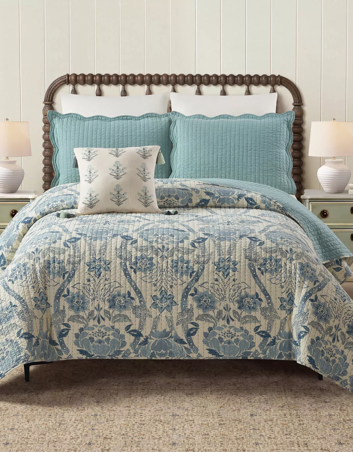 Mystic Moss Damask Quilt Set - King