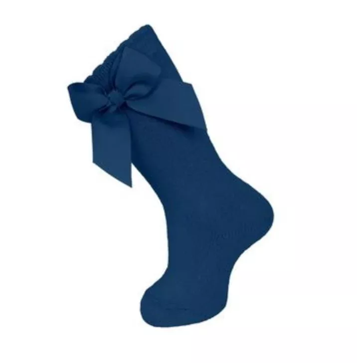 NAVY SIDE BOW KNEE HIGH SOCKS