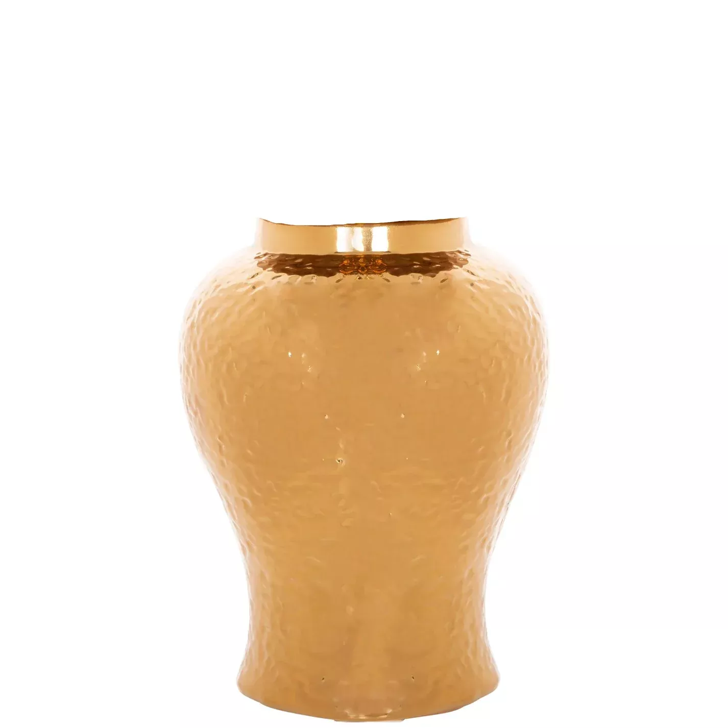 NO LID GOLD HAMMERED GINGER JAR SHAPED VASE