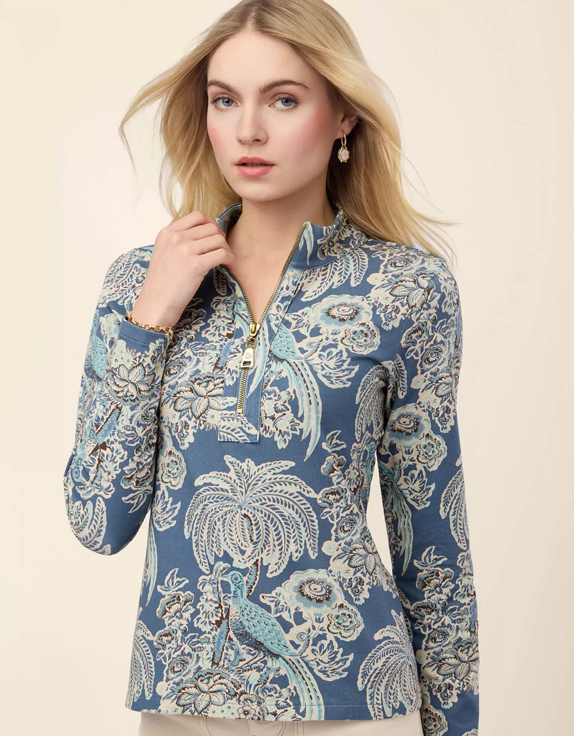 Nora Half-Zip Top St. Augustine Bird Palm Blue