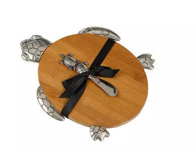 Oak & Olive Wood Turtle Shaped Cheese Board Set