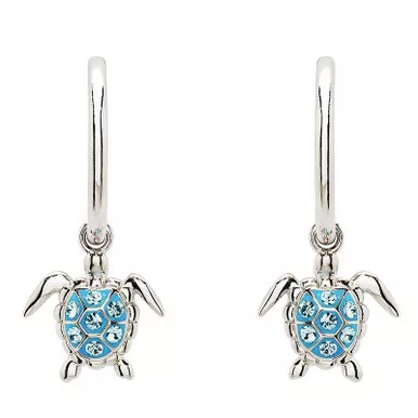 Ocean Jewelry Aqua Crystal Turtle Silver Dangle Earrings
