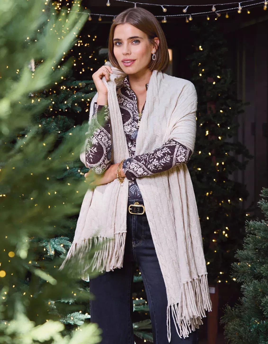 Oversized Cable Knit Scarf Light Oak