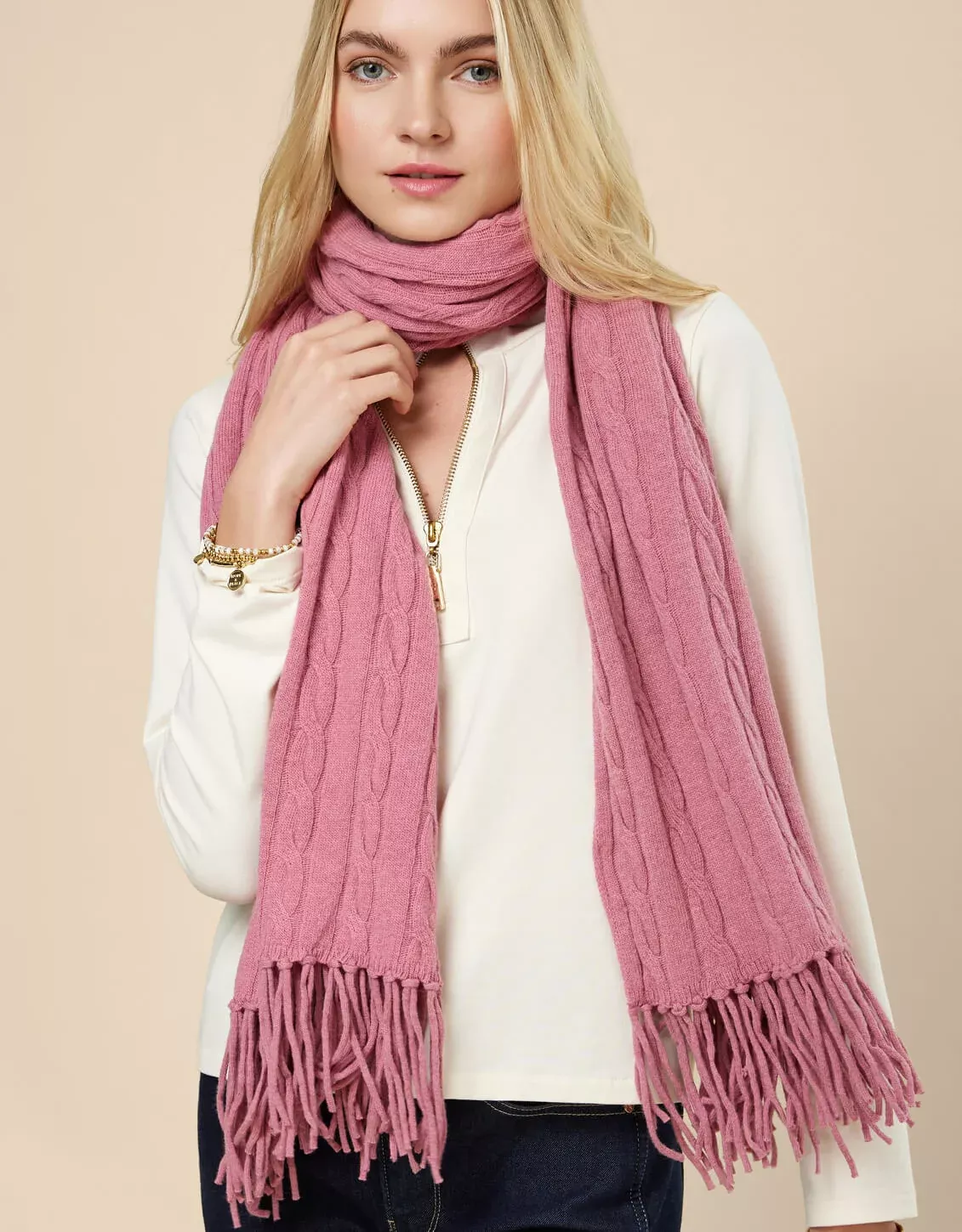 Oversized Cable Knit Scarf Soft Rose