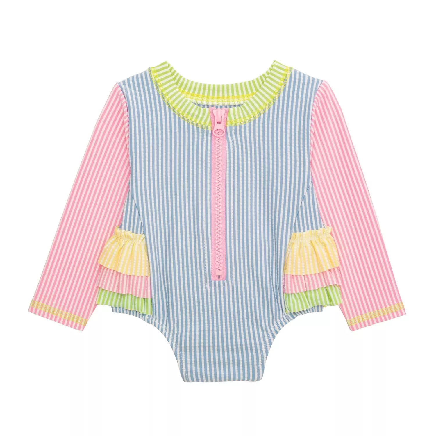 PASTEL RUFFLE SEERSUCKER ONE-PIECE RASH GUARD