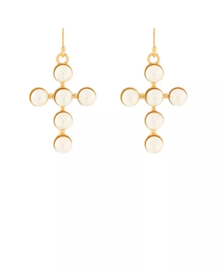 PAVE PEARL CROSS EARRINGS