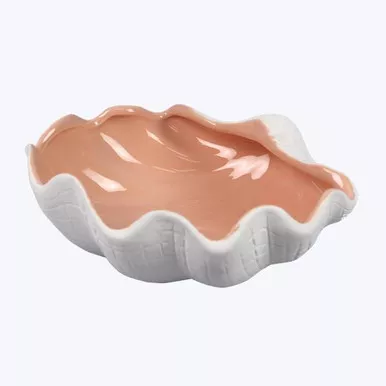 Peach Ceramic Glaze Oyster Shell Shaped Dish