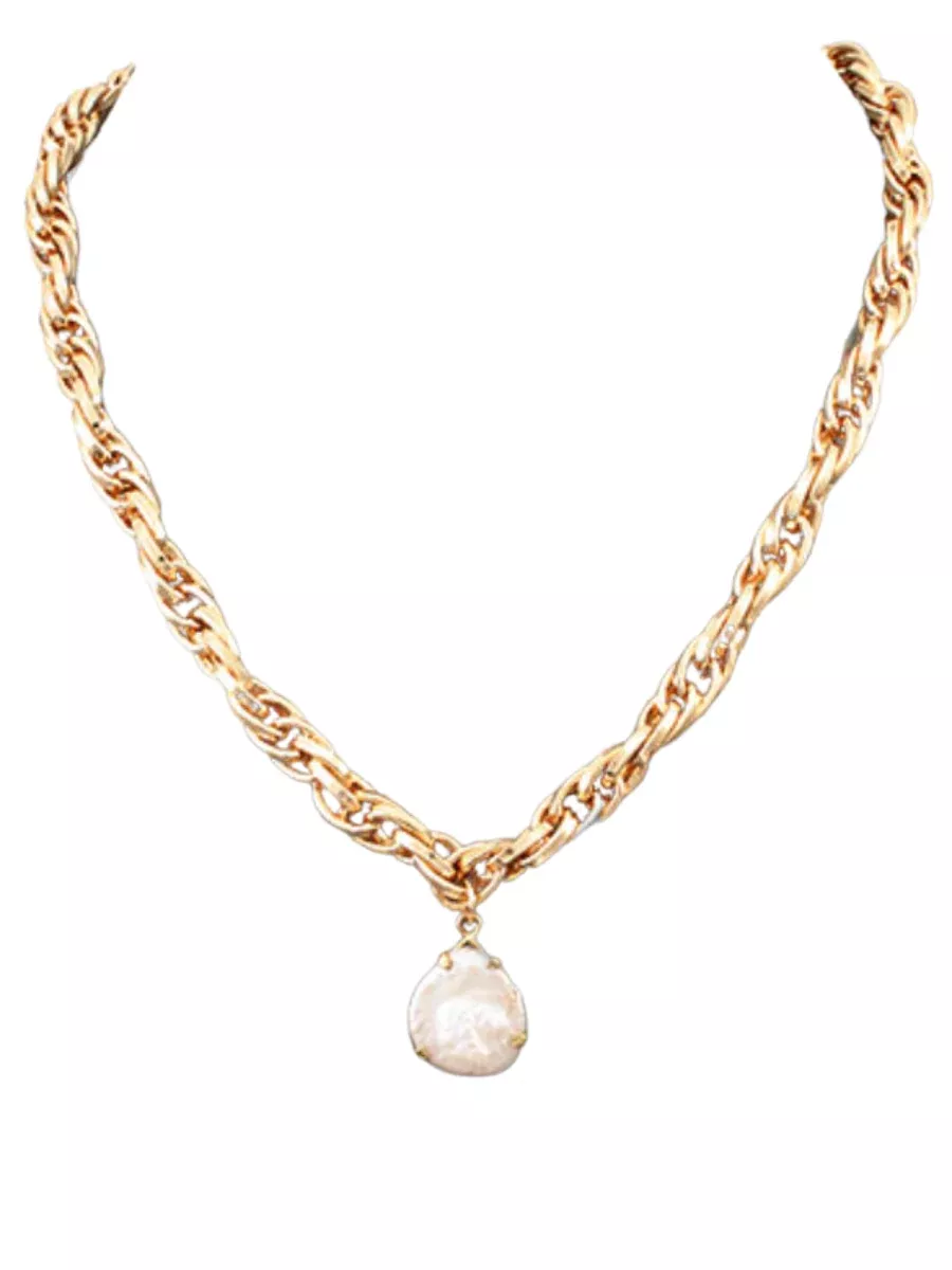 PEARL TEARDROP TWIST CHAIN NECKLACE