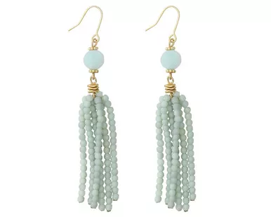 Periwinkle Amazonite With Glass Tassel Beads Earrings
