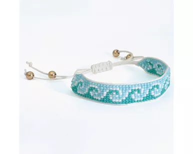 Periwinkle Aqua Beaded Wave Woven Bracelet