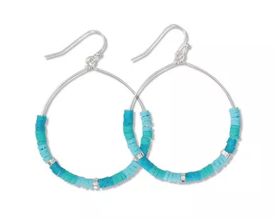 Periwinkle Aqua Disc Beads Hoop Earrings